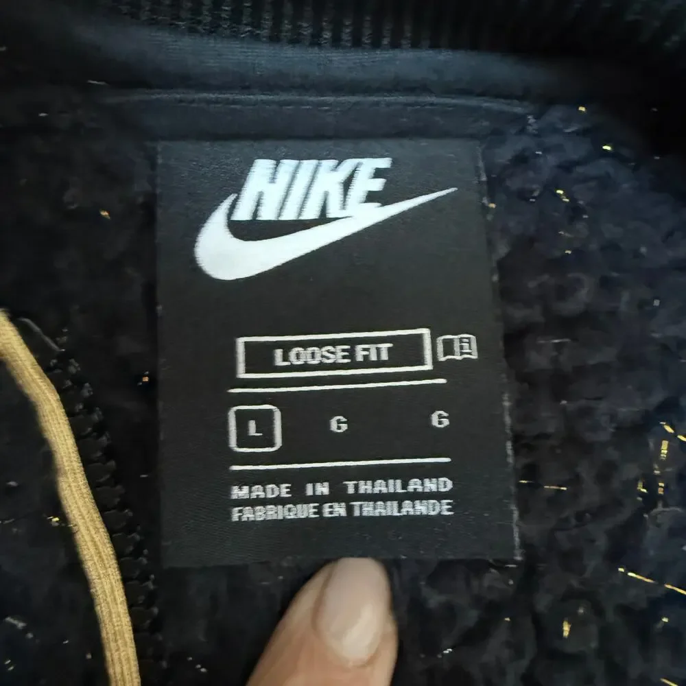 Nike Kids' Teddy Fleece Shine Bomber Jacket Black Gold Metallic Large